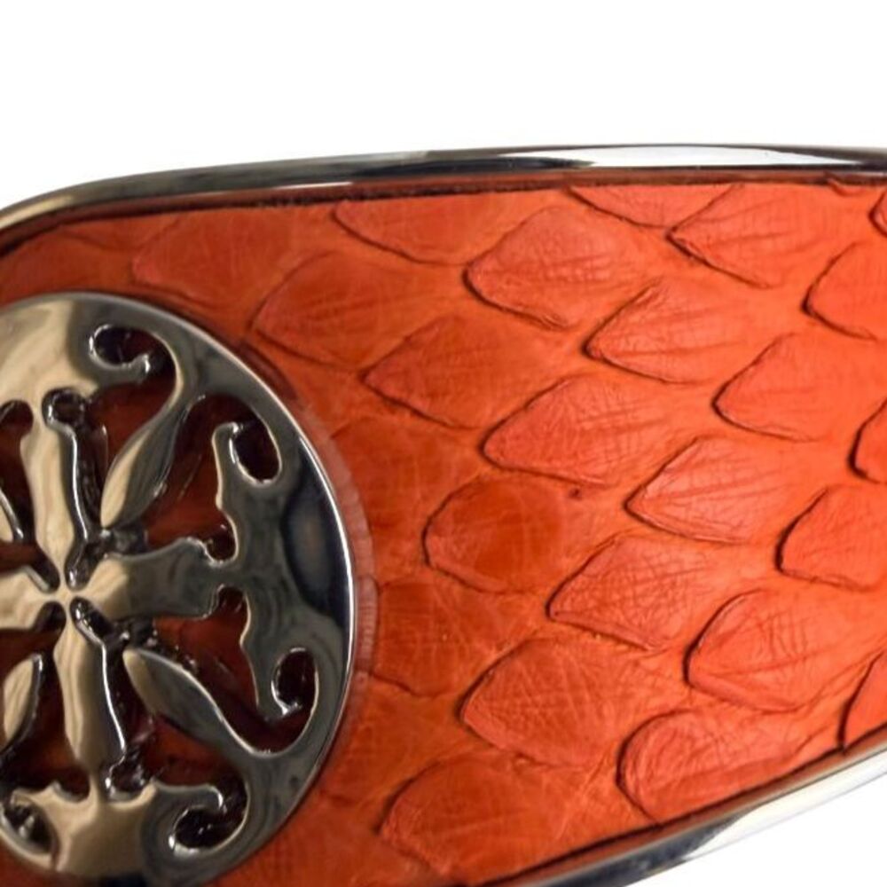 Rustic Cuff Monique Python Tangerine Leather Silver Tone Signature Logo Cuff - Picture 9 of 11